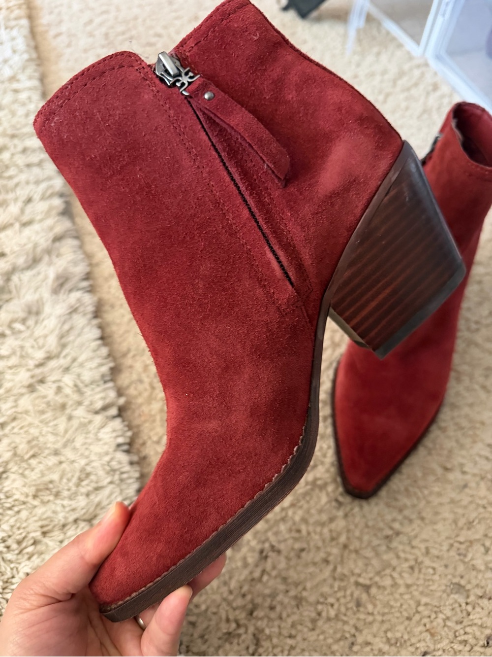 Sam Edelman Women's Red Suede Pointed-Toe Ankle Boots - Picture 3 of 8